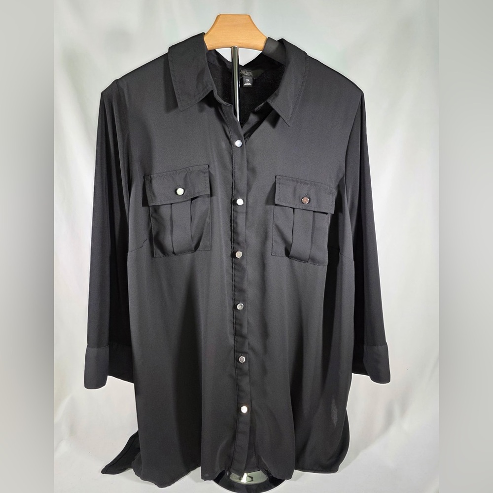 Slim Factor By Investments Button Front Top - Black - 2X